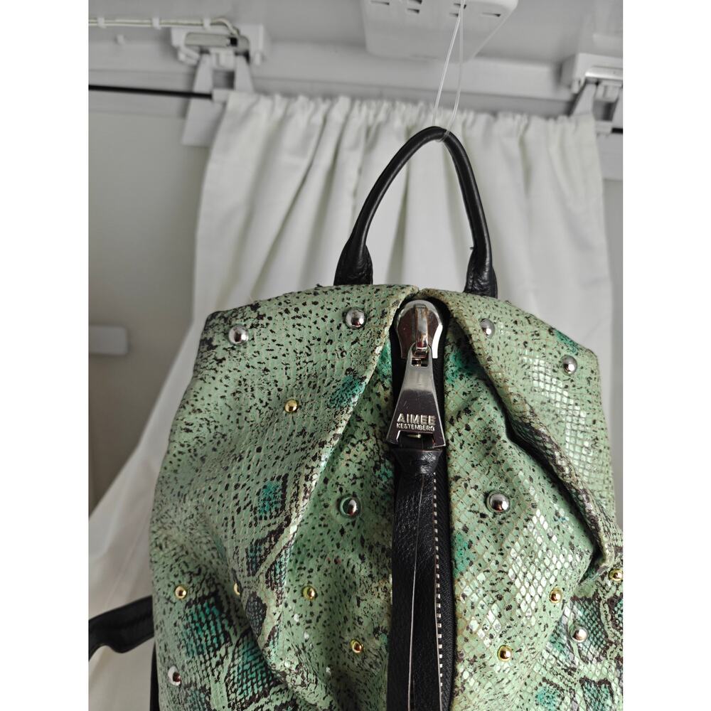 AIMEE KESTENBERG Backpack purse mint green Reptile print  black pebbled leather - Picture 8 of 16